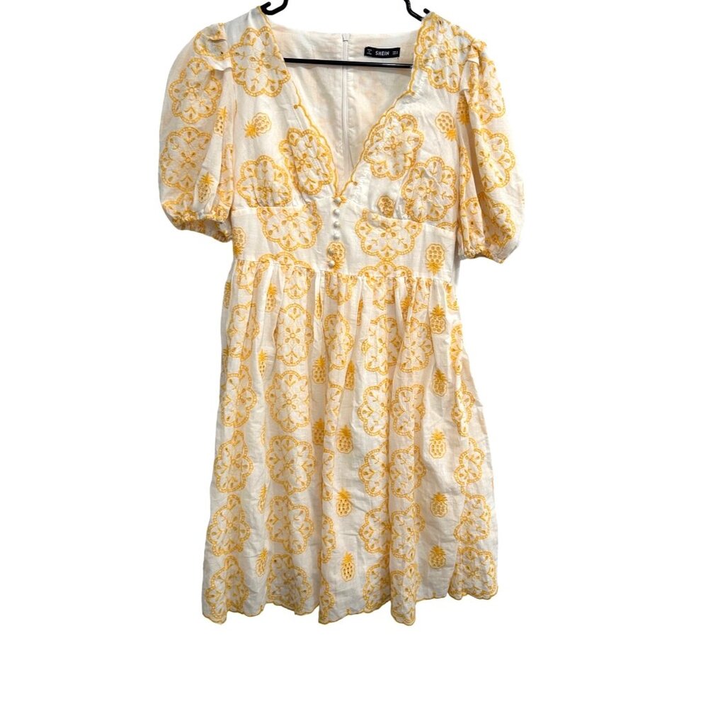 Shein Womens Embroidered Yellow Floral Dress Size S